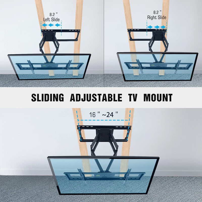 Sliding TV Wall Mount for TV Centering Full Motion TV Mount Bracket Swivel Extends to 25 in,Fits 37-95 Inch Flat Curved TVs Fits 16-24" Studs,Holds 165 lbs,Max VESA 800x400mm HY9410