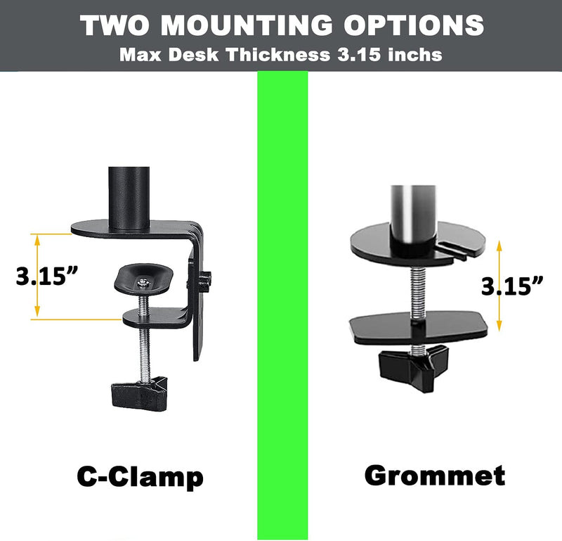 Dual Monitor Desk Stand Mount, Full Motion Adjustable Computer Monitor Arm Mount Fits 13" to 27" LCD Screens, VESA 75 100,Each Arm Holds up to 22lbs,with C-Clamp and Grommet Base
