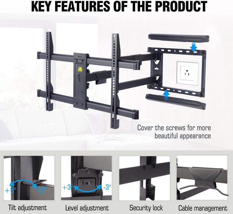 Long Extension TV Mount Corner Wall Mount TV Bracket Full Motion with 30 inch Long Arm its 37 to 75" Flat/Curve TVs-HY9389-B