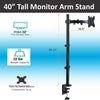 Extra Tall Single Monitor Arm Stand Desk Mount with 39.5 inch Stand-up Pole, Fully Adjustable Stand with C Clamp/Grommet Mounting Base Fits 13-32 Inch Computer Screen, Holds up to 22lbs
