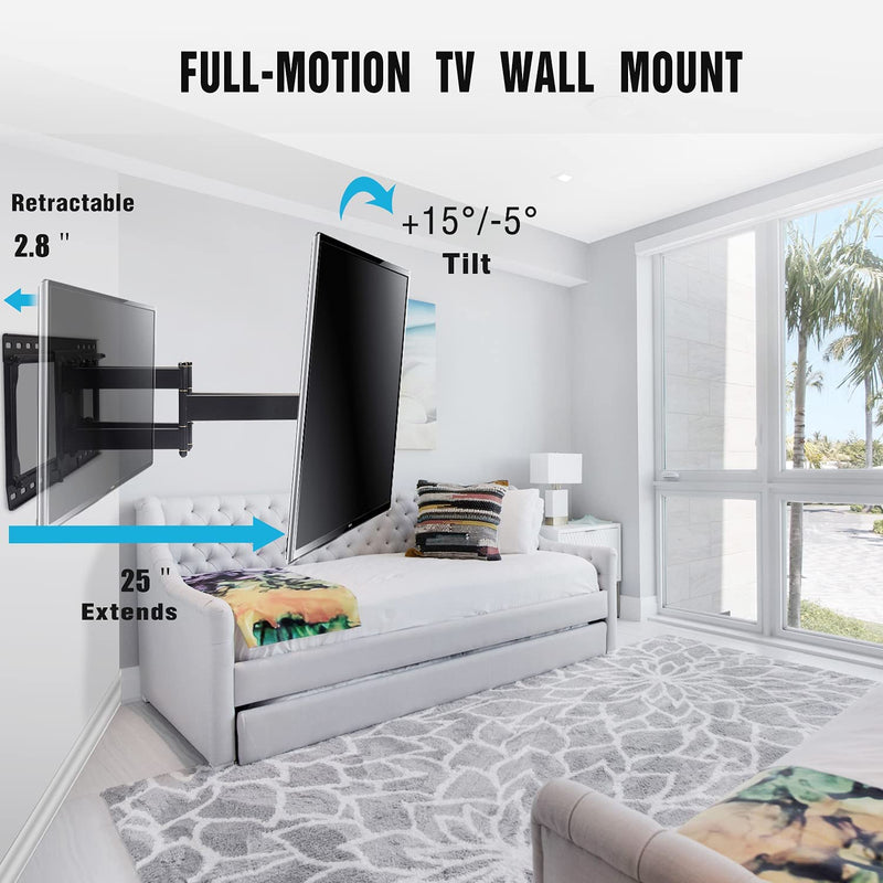 TV Wall Mount with Sliding Design for 37-100 Inch TVs, Easy for TV Centering on Wall,Full Motion TV Mount Bracket,Swivel Extends to 25" -Fit 16"~ 24" Studs, Max VESA 800x600mm-HY9411-B