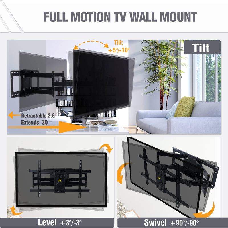 Full Motion TV Mount for 37-86inch TVs, Heavy Duty TV Wall Mount with Dual 30?Long Arm, Wall Mount TV Bracket Holds up to 165lbs,VESA 600x400mm Fits 24" 18" 16" Wood Studs by FORGING MOUNT-HY9404