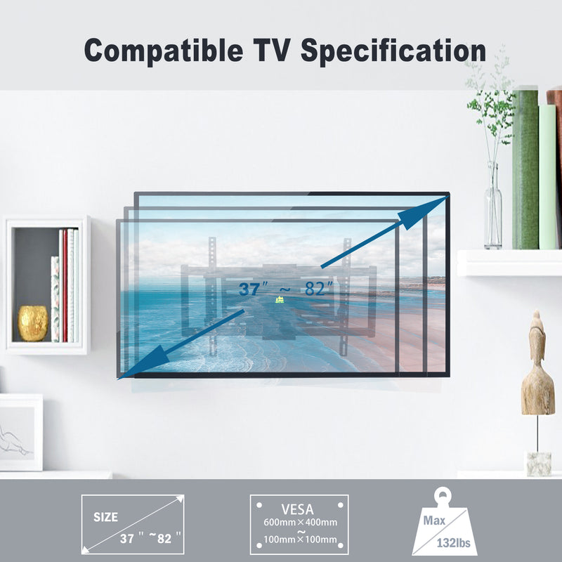 Sliding TV Mount for TV Centering Full Motion TV Wall Mount with 25" Dual Articulating Arm for 37-82" TVs,Fits 16-24" Studs,Loads 132Lbs Max VESA 600x400mm,by FORGING MOUNT-HY9396-B