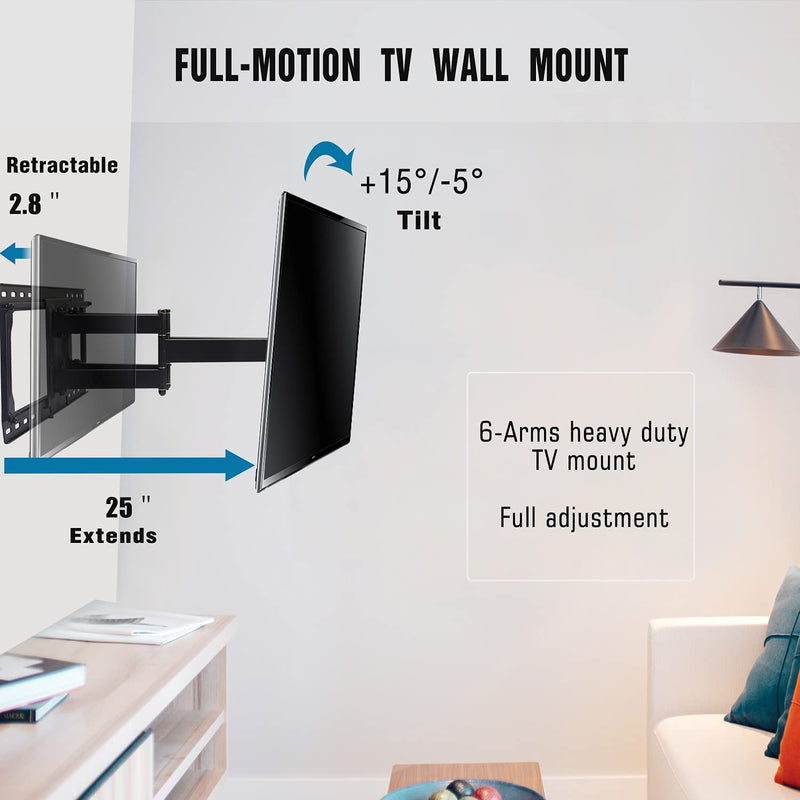 Sliding TV Wall Mount for TV Centering Dual Articulating Full Motion TV Mount - Fits 37-100 Inch Flat Curved TVs Fits 16-24" Studs,Holds 165 lbs,Max VESA 800x600mm-HY9408-B