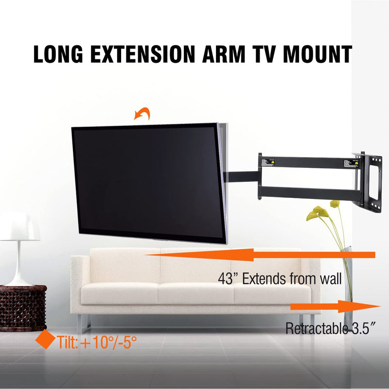 Full Motion TV Mount with 43" Extension Articulating Arm, Fits 26-60" Flat/Curve TVs/Monitors,Holds 99 lbs,Max VESA 400x400mm HY9418-B