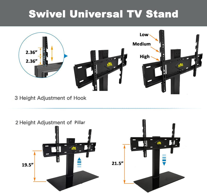 Swivel Univerial TV Stand Table Top TV Base for 37-70" with Tempered Glass Base ,VESA 600x400mm