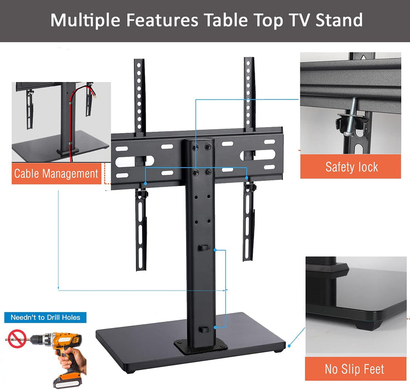 Wooden Base Swivel TV Stand-Universal Tabletop TV Base for 32 to 55 Inch OLED LED LCD TVs-Height Adjustable TV Mount Stand with Wire Management, Holds up to 99lbs, VESA 400x400mm(Max)