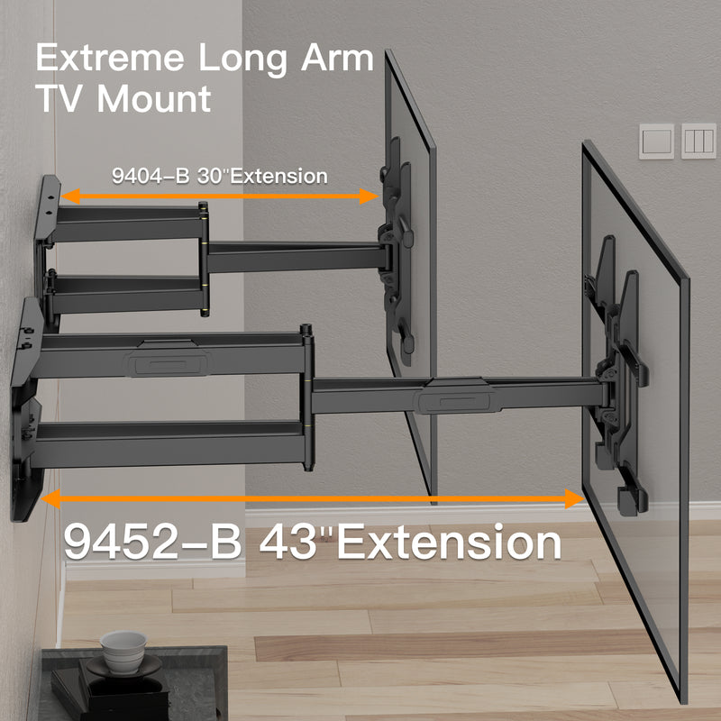 TV Wall Mount with 43" Long Arm for Most 37-90inch TVs,Full Motion TV Mount with Dual Articulating Arms,Tilt Swivel TV Bracket Holds 154lbs,Fit 16-24" Wood Studs Max VESA600x400MM by FORGING MOUNT-HY9421-B