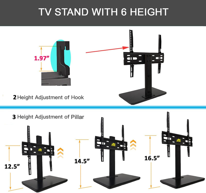 Wooden Base Swivel TV Stand-Universal Tabletop TV Base for 32 to 55 Inch OLED LED LCD TVs-Height Adjustable TV Mount Stand with Wire Management, Holds up to 99lbs, VESA 400x400mm(Max)