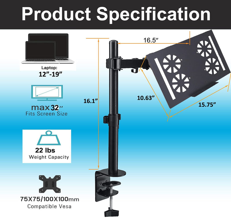 Quad Monitor Stand Mount,Full Adjustable Computer Monitor Arm Desk Mount Fits Four Screens up to 27 Inches, VESA 75 100, Each Arm Holds up to 22lbs, with C-Clamp and Grommet Base