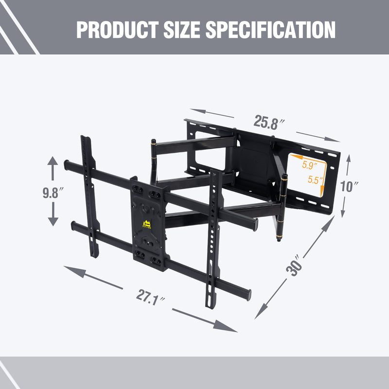 Full Motion TV Mount for 37-86inch TVs, Heavy Duty TV Wall Mount with Dual 30?Long Arm, Wall Mount TV Bracket Holds up to 165lbs,VESA 600x400mm Fits 24" 18" 16" Wood Studs by FORGING MOUNT-HY9404