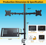 Dual Monitor with Laptop Stand Mount - Height Adjustable Dual Monitor arm Mount Desk Stand with Laptop Tray Fit Two 13 to 30 Inch Flat Curved Computer Screens and 10 to 19 Inch Notebooks