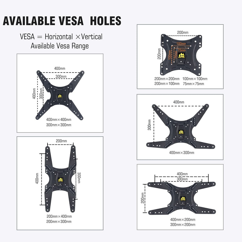 TV Wall Mount Single Stud Articulating Arm Full Motion TV Bracket for Most 26-55" TVs with Tilt, Swivel & Extends 18.5" Holds 88lbs VESA 400x400mm