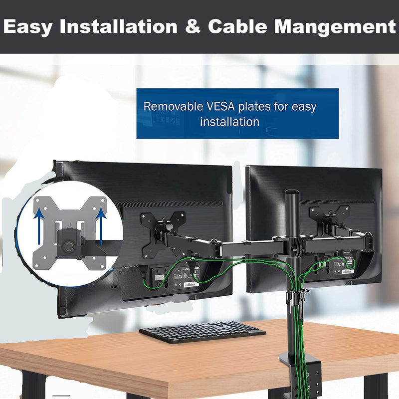 Desk Clamp Double Arm Monitor Mount for VESA 75x75 and 100x100