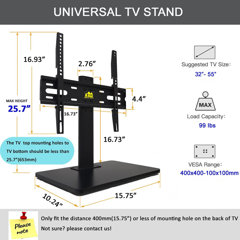 Wooden Base Swivel TV Stand-Universal Tabletop TV Base for 32 to 55 Inch OLED LED LCD TVs-Height Adjustable TV Mount Stand with Wire Management, Holds up to 99lbs, VESA 400x400mm(Max)