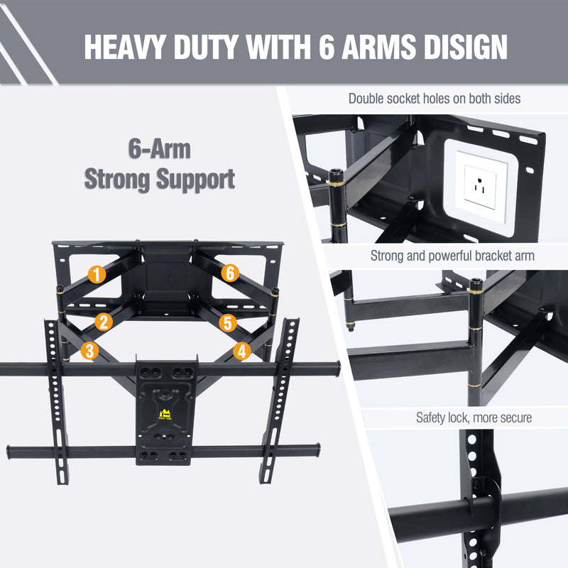 Full Motion TV Mount for 37-86inch TVs, Heavy Duty TV Wall Mount with Dual 30?Long Arm, Wall Mount TV Bracket Holds up to 165lbs,VESA 600x400mm Fits 24" 18" 16" Wood Studs by FORGING MOUNT-HY9404