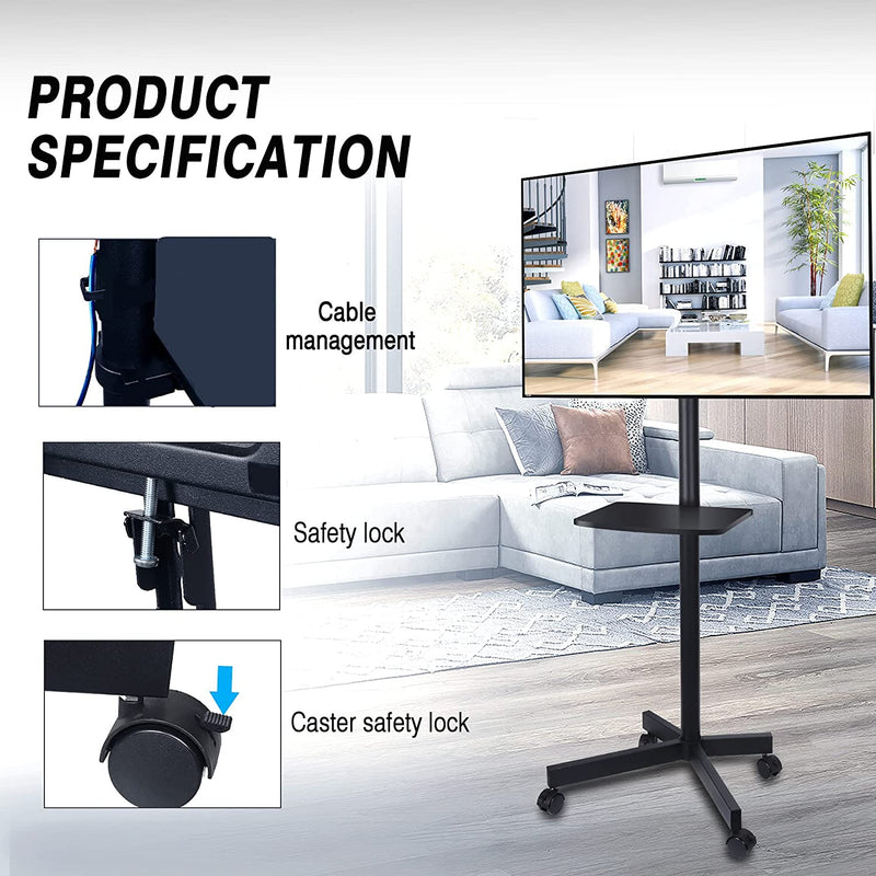 TV Cart for 23-55" TV Mobile TV Stand on Wheels Rolling Floor Stand with DVD Tray, fits VESA 400x400mm, Holds 80 lbs