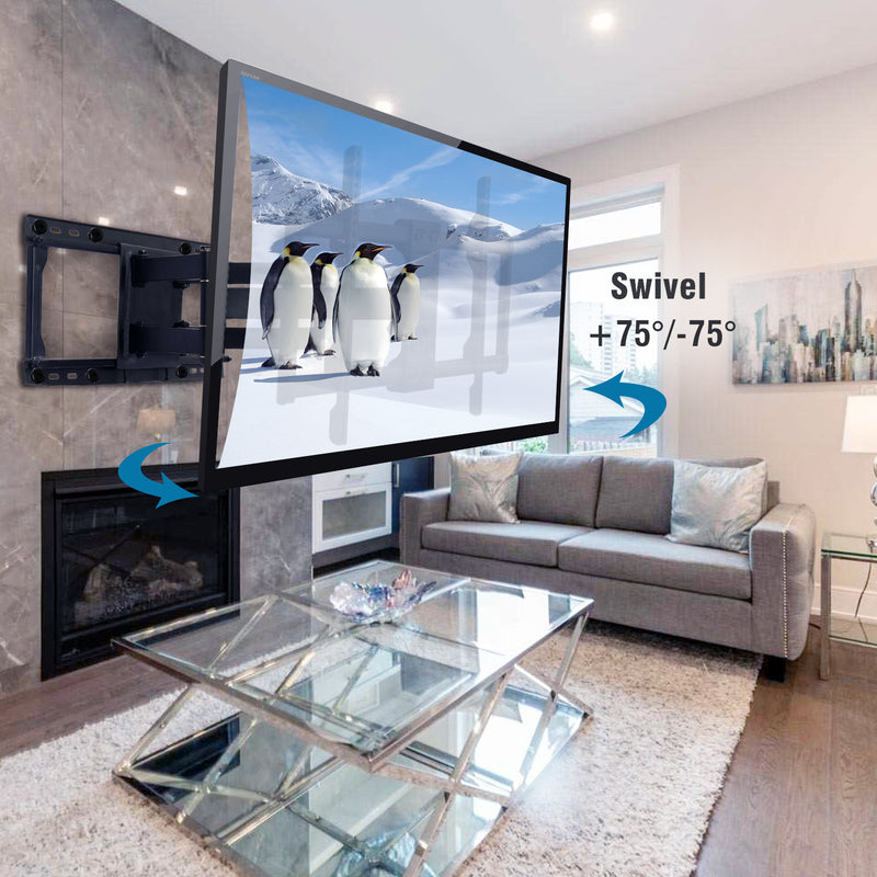 Sliding TV Mount for TV Centering Full Motion TV Wall Mount with 25" Dual Articulating Arm for 37-82" TVs,Fits 16-24" Studs,Loads 132Lbs Max VESA 600x400mm,by FORGING MOUNT-HY9396-B