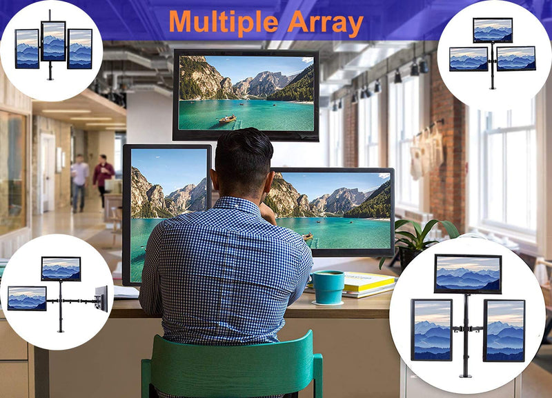 Triple Monitor Stand -Fully Adjustable Monitor Desk Mount Full Motion with C-Clamp and Grommet Base - Fits 3 LCD LED OLED Screens 13-30 Inches, Each Arm Holds up to 22lbs