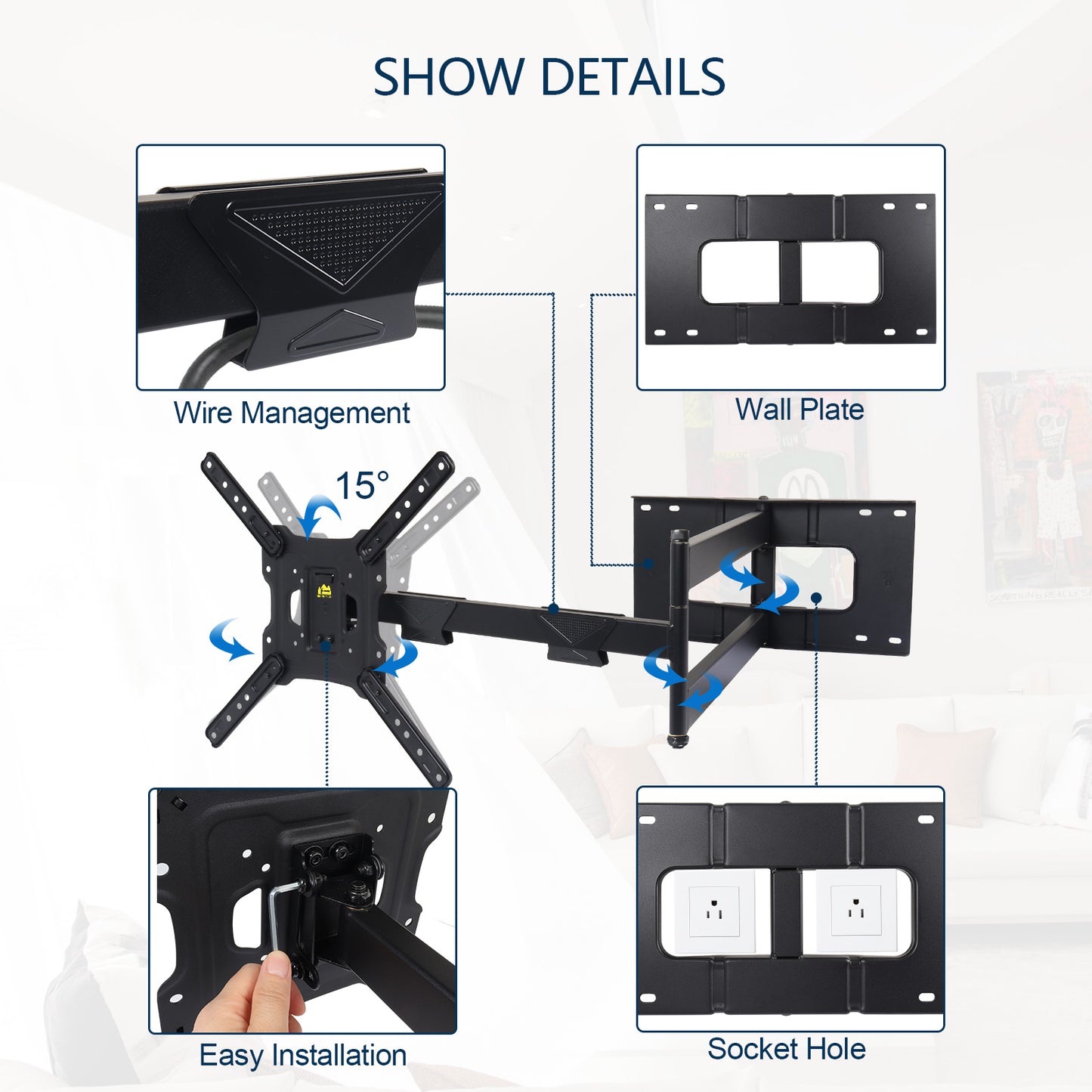 Full Motion TV Mount with 43" Articulating Arm,Fits 22 to 55 Inch Flat/Curve TVs & Monitors