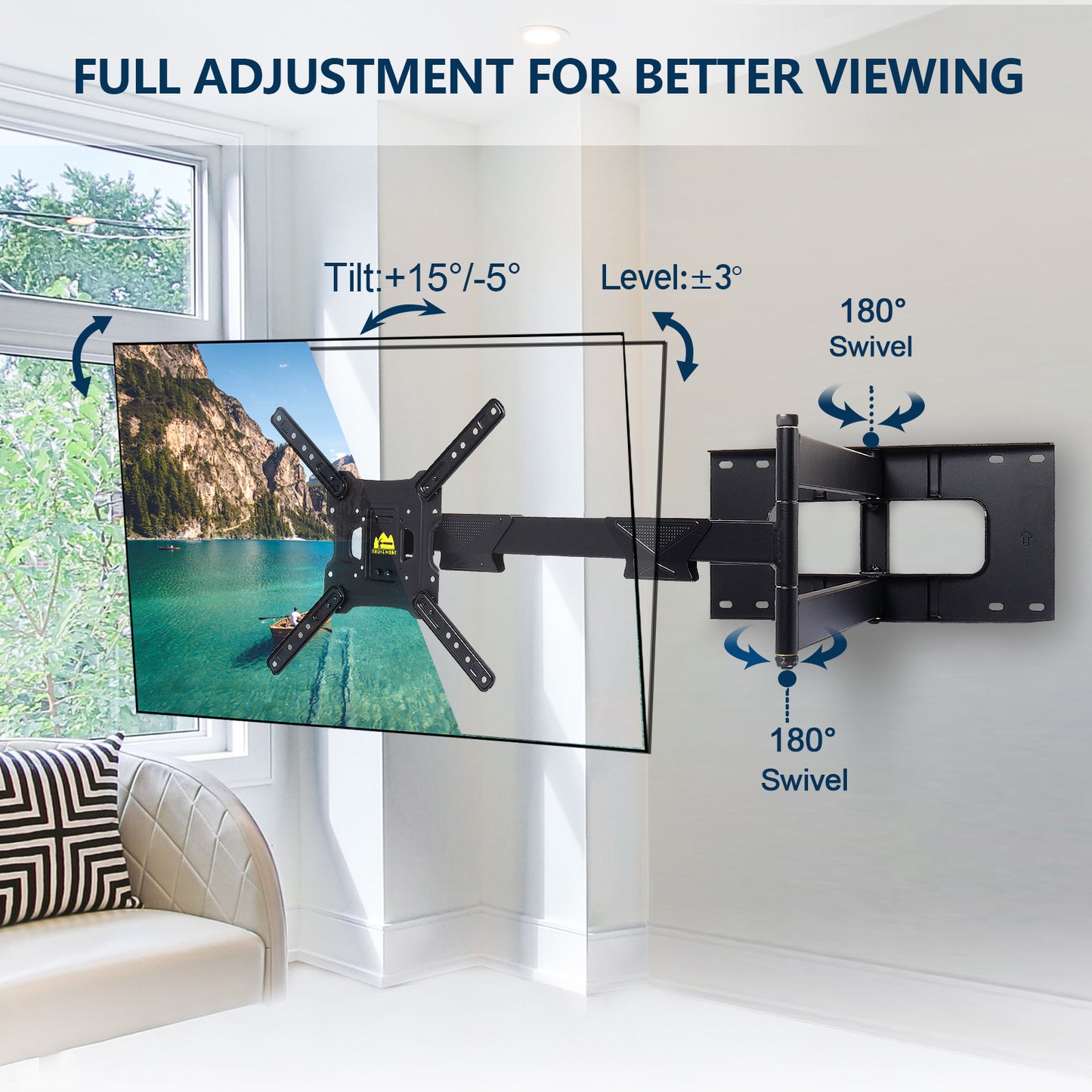 Full Motion TV Mount with 43" Articulating Arm,Fits 22 to 55 Inch Flat/Curve TVs & Monitors