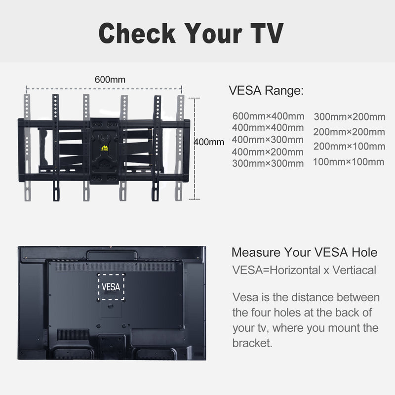 Sliding TV Mount for TV Centering Full Motion TV Wall Mount with 25" Dual Articulating Arm for 37-82" TVs,Fits 16-24" Studs,Loads 132Lbs Max VESA 600x400mm,by FORGING MOUNT-HY9396-B