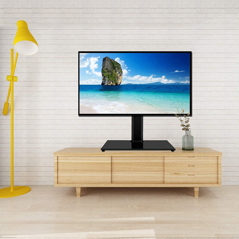 Universal TV Stand Base Table Top TV Stand for 26 to 55 Inch TVs -Height Adjustable TV Mount Stand with Tempered Glass Base & Wire Management, Holds up to 88lbs, VESA 400x400mm(Max)