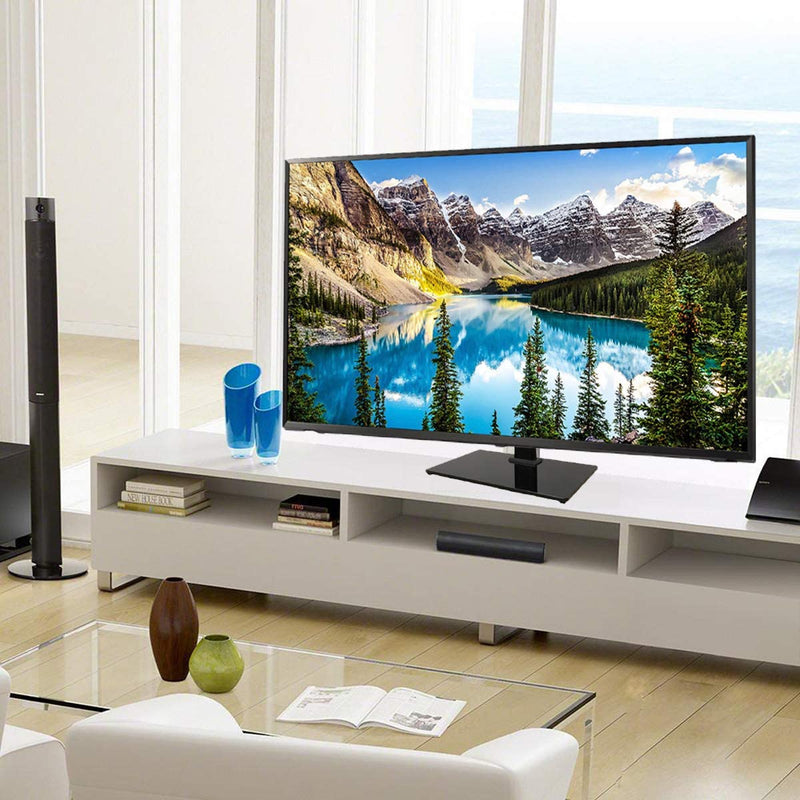 Universal TV Stand Base Table Top TV Stand for 26 to 55 Inch TVs -Height Adjustable TV Mount Stand with Tempered Glass Base & Wire Management, Holds up to 88lbs, VESA 400x400mm(Max)