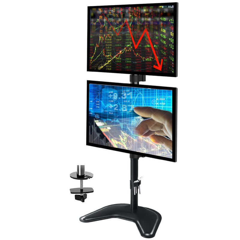 Dual Monitor Stand-Vertical Stack Screen Desk Mount Stand Support Two 17 to 32 Inch Computer Monitors with C Clamp Grommet Base,VESA 75 100 Compatible