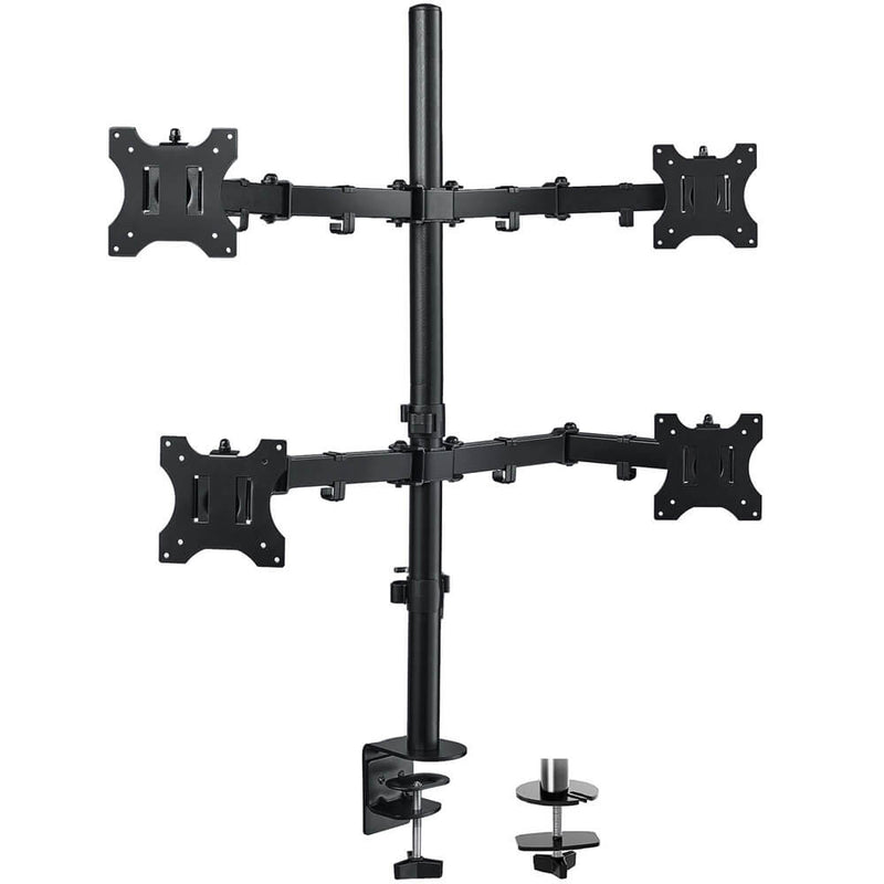 Quad Monitor Stand Mount,Free Standing Desk Stand Fully Adjustable Monitor Arm Mount Holds 4 Screens up to 30 Inches,VESA 75 100,Each Arm Holds up to 22lbs,with C-Clamp and Grommet Base