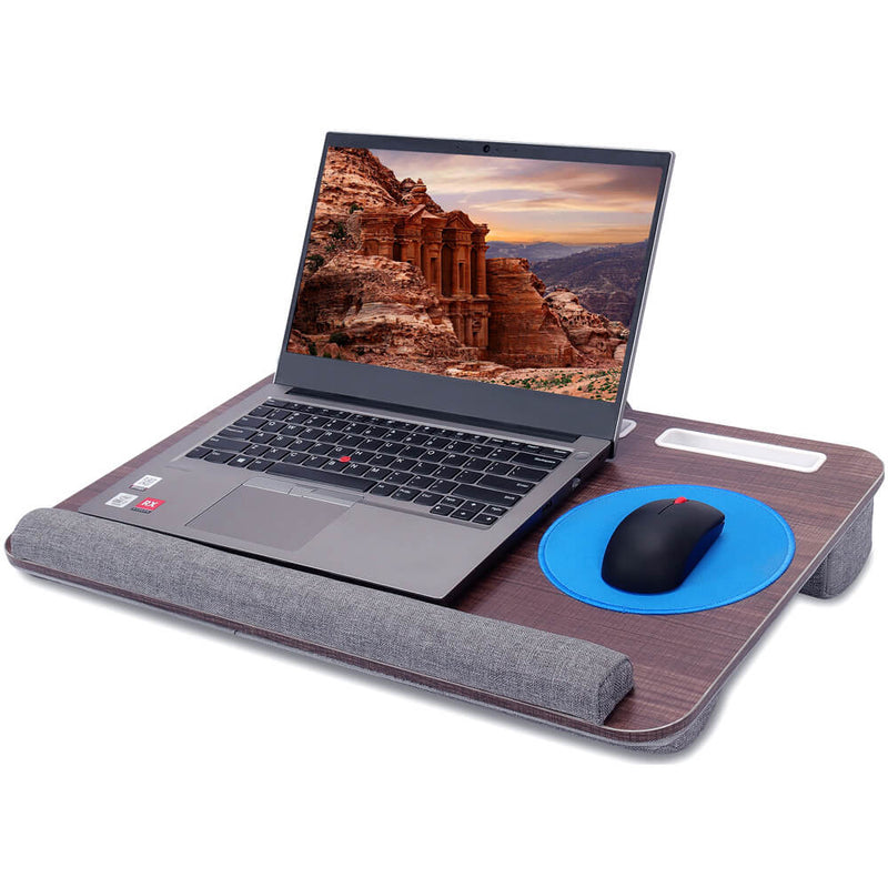 Home Office Lap Desk - Fits up to 17 Inch Laptop Desk, Built-in Mouse Pad &Wrist Pad for Notebook, MacBook, Laptop Stand with Tablet, Pen & Phone Holder -Black Wood Grain