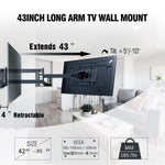 Long Extension TV Mount,Dual Articulating Arm Full Motion with 43'' Long Arm,Fits 42 to 95'' TV, Holds 165 lbs,VESA800x400mm HY9401-B