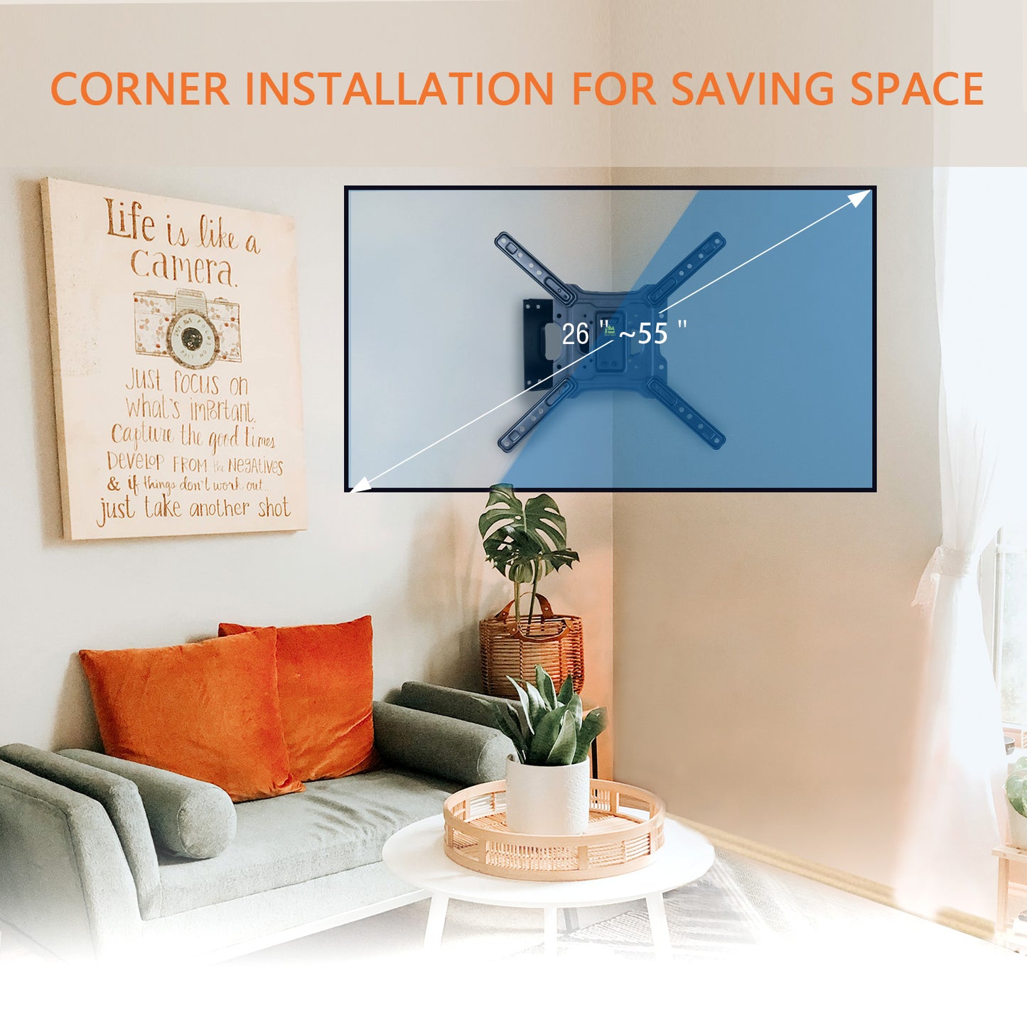 Full Motion TV Mount with 43" Articulating Arm,Fits 22 to 55 Inch Flat/Curve TVs & Monitors